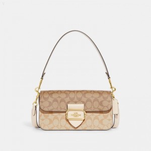 Coach Morgan Shoulder Bag In Blocked Signature Canvas - Women's Shoulder Bags - Gold / Light Khaki Multicolor | XLMM3876