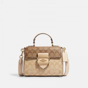 Coach Morgan Top Handle Satchel In Blocked Signature Canvas - Women's Satchel Bags - Gold / Light Khaki Multicolor | XZQJ7939