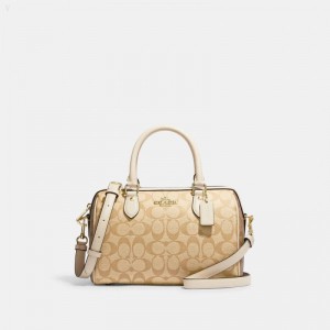 Coach Rowan Satchel In Blocked Signature Canvas - Women's Satchel Bags - Gold / Light Khaki Multicolor | DOPV6928