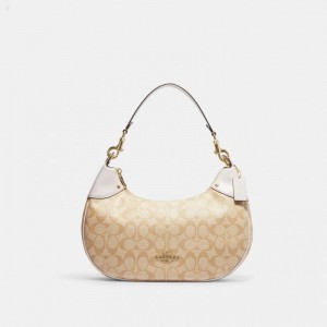 Coach Mara Hobo In Signature Canvas - Women's Shoulder Bags - Gold / Light Khaki | HHWT3259