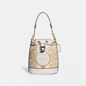 Coach Mini Dempsey Bucket Bag In Signature Jacquard With Stripe And Coach Patch - Women's Crossbody Bags - Gold / Light Khaki | SZSV4266