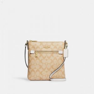 Coach Mini Rowan File Bag In Signature Canvas - Women's Crossbody Bags - Gold / Light Khaki | FYAK4708