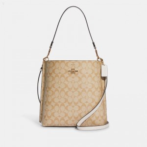 Coach Mollie Bucket Bag In Signature Canvas - Women's Shoulder Bags - Gold / Light Khaki | NTTI5057