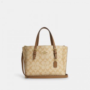 Coach Mollie Tote 25 In Signature Canvas - Women's Tote Bags - Gold / Light Khaki / Light Saddle | UURA5570