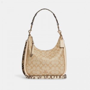 Coach Jules Hobo In Signature Canvas - Women's Shoulder Bags - Gold / Light Khaki / White Multicolor | CVCV3733