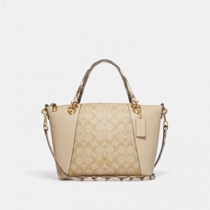 Coach Kacey Satchel In Colorblock Signature Canvas - Women's Satchel Bags - Gold / Light Khaki / White Multicolor | FVEV1115