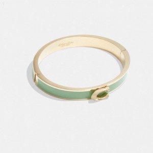 Coach Signature Push Hinged Bangle - Women's Jewelry - Gold / Light Pistachio | ZTKA7010