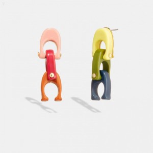 Coach Chunky Signature Link Drop Earrings - Women's Jewelry - Gold / Multicolor | VDND7145