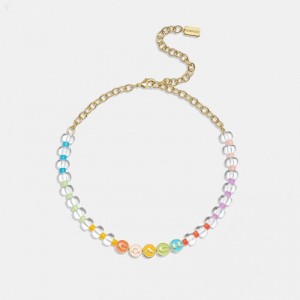 Coach Coach Enamel Beaded Choker Necklace - Women's Jewelry - Gold / Multicolor | CBUH2629