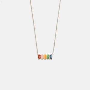 Coach Logo Retro Necklace - Women's Jewelry - Gold / Multicolor | NKTF4387