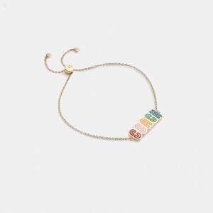 Coach Logo Retro Slider Bracelet - Women's Jewelry - Gold / Multicolor | IWNO8412