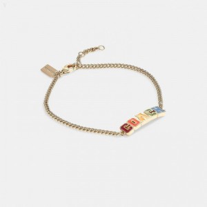 Coach Logo Varsity Chain Bracelet - Women's Jewelry - Gold / Multicolor | WWRC3030