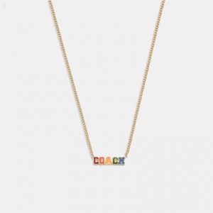 Coach Logo Varsity Necklace - Women's Jewelry - Gold / Multicolor | NXAH6410