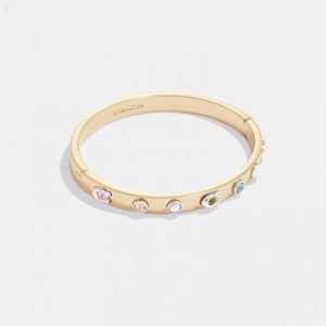 Coach Pegged Pearl And Stone Hinged Bangle - Women's Jewelry - Gold / Multicolor | DLVM6885