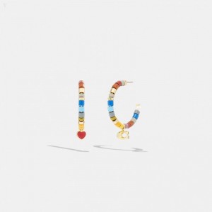Coach Signature And Heart Rainbow Beaded Hoop Earrings - Women's Jewelry - Gold / Multicolor | EAZC6751