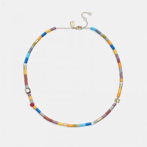 Coach Signature And Heart Rainbow Beaded Necklace - Women's Jewelry - Gold / Multicolor | UEDY0737