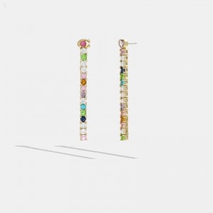 Coach Signature And Heart Tennis Linear Earrings - Women's Jewelry - Gold / Multicolor | JGHC4245