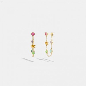 Coach Signature Crystal Chain Earrings - Women's Jewelry - Gold / Multicolor | YCGJ2100
