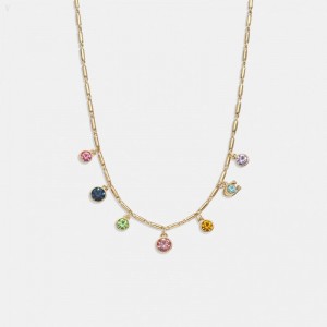 Coach Signature Crystal Charm Necklace - Women's Jewelry - Gold / Multicolor | NNEI3557