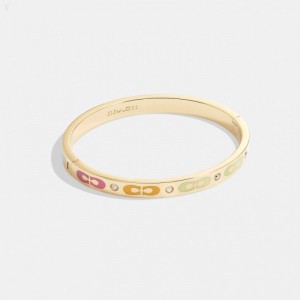 Coach Signature Enamel Hinged Bangle - Women's Jewelry - Gold / Multicolor | CLIO1604