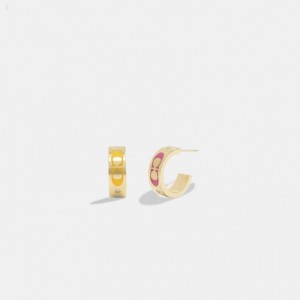 Coach Signature Enamel Small Huggie Earrings - Women's Jewelry - Gold / Multicolor | TYUV6412