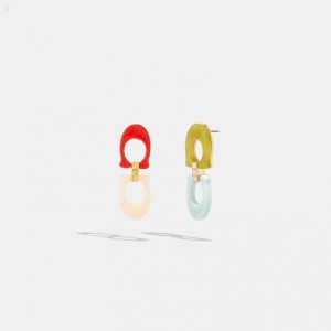Coach Signature Link Drop Earrings - Women's Jewelry - Gold / Multicolor | NCNB9599