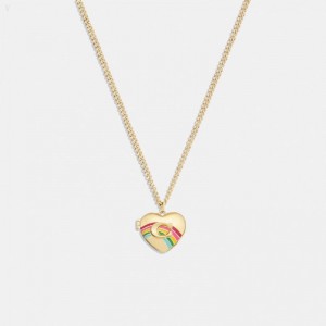 Coach Signature Rainbow Heart Pendant Necklace - Women's Jewelry - Gold / Multicolor | BKLI4976