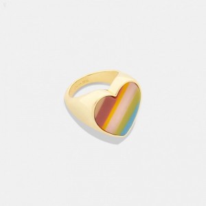Coach Striped Heart Ring - Women's Jewelry - Gold / Multicolor | PNOV1551