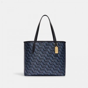 Coach City Tote With Coach Monogram Print - Women's Tote Bags - Gold / Navy | HLNC9370