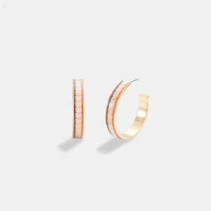 Coach Large Signature Enamel Hoop Earrings - Women's Jewelry - Gold / Orange Multicolor | QXQZ1057