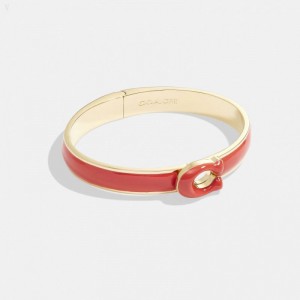 Coach Tabby Enamel Hinged Bangle - Women's Jewelry - Gold / Orange | QIDD2229