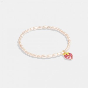 Coach Strawberry Stretch Bracelet - Women's Jewelry - Gold / Pearl | NLFC8285