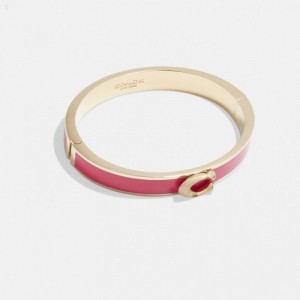 Coach Signature Push Hinged Bangle - Women's Jewelry - Gold / Petunia | LARX5856