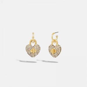 Coach Heart Turnlock Pavé Huggie Earrings - Women's Jewelry - Gold / Pink Multicolor | AGQP7845