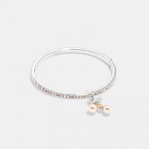 Coach Kisslock Cherry Pavé Bangle - Women's Jewelry - Gold / Pink Multicolor | CPEU0483