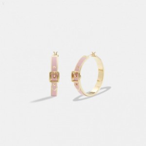 Coach Buckle Enamel Small Hoop Earrings - Women's Jewelry - Gold / Pink | NLKE6454