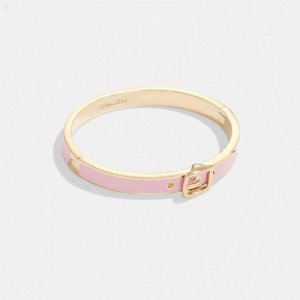 Coach Buckle Hinged Thin Bangle - Women's Jewelry - Gold / Pink | POFL4407