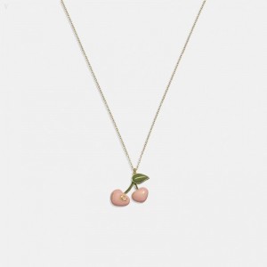 Coach Cherry Slider Necklace - Women's Jewelry - Gold / Pink | VVIH8966