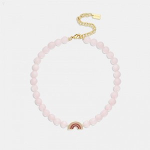 Coach Rainbow Choker Necklace - Women's Jewelry - Gold / Pink | NTPC0162