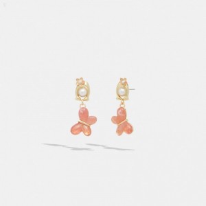 Coach Signature Butterfly Drop Earrings - Women's Jewelry - Gold / Pink | ZMJF2239