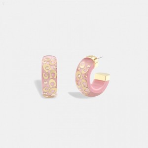 Coach Signature Chunky Hoop Earrings - Women's Jewelry - Gold / Pink | ZAGX1481