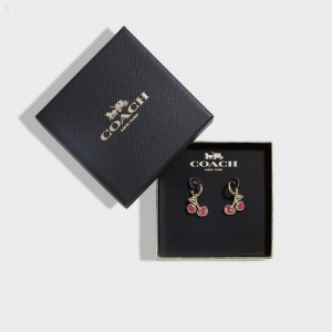 Coach Heart Cherry Huggie Earrings - Women's Jewelry - Gold / Red | LOUZ7988