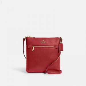 Coach Mini Rowan File Bag - Women's Crossbody Bags - Gold / Red | GUTK4378