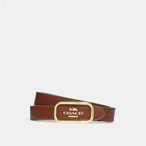Coach Morgan Rectangle Buckle Belt,25 Mm - Women's Belts - Gold / Saddle | TFTH2706