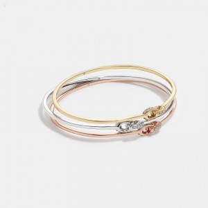 Coach Pavé Signature Bangle Set - Women's Jewelry - Gold / Silver | HCRZ2797