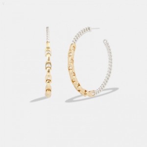 Coach Signature Mixed Chain Large Hoop Earrings - Women's Jewelry - Gold / Silver | XAQQ4462