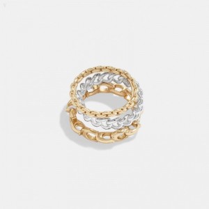 Coach Signature Mixed Chain Ring Set - Women's Jewelry - Gold / Silver | HNOE3732
