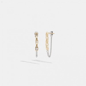 Coach Signature Mixed Chain Drop Earrings - Women's Jewelry - Gold / Silver | GFJE5522