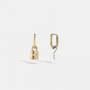 Coach Signature Padlock And Key Mismatch Earrings - Women's Jewelry - Gold / Silver | KOOK1103