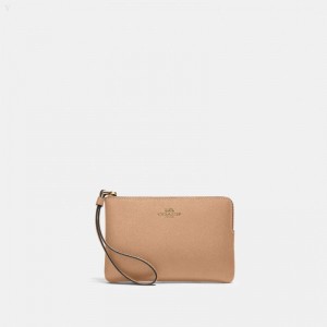 Coach Corner Zip Wristlet - Women's Wallets - Gold / Taupe | GQDQ4946
